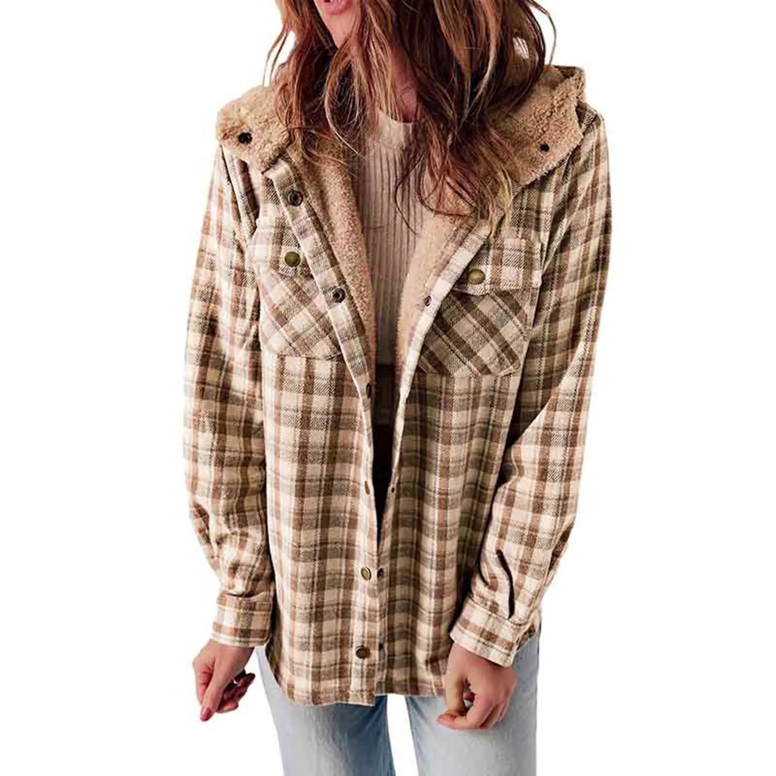 Lena Plaid Fleece Hooded Coat