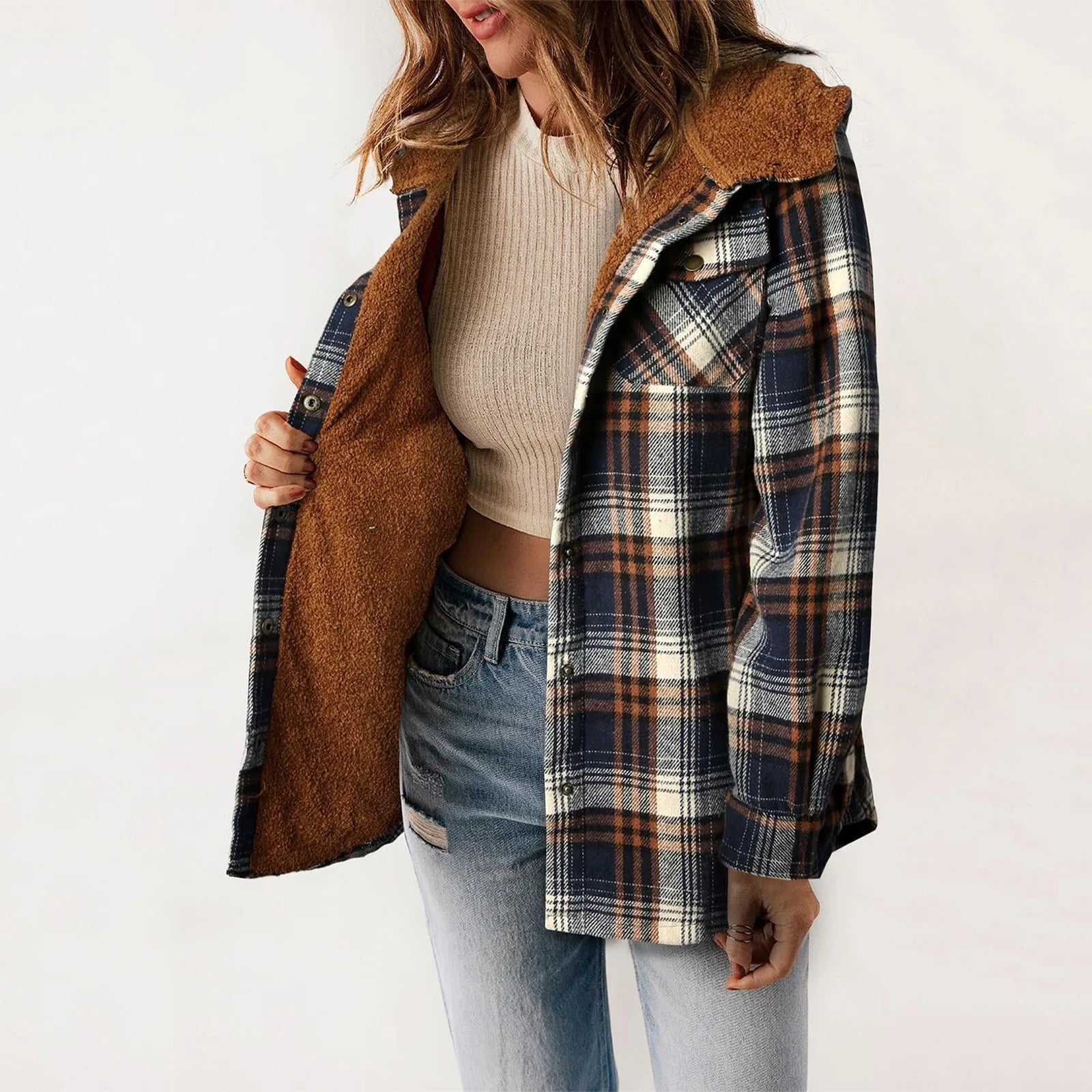 Lena Plaid Fleece Hooded Coat