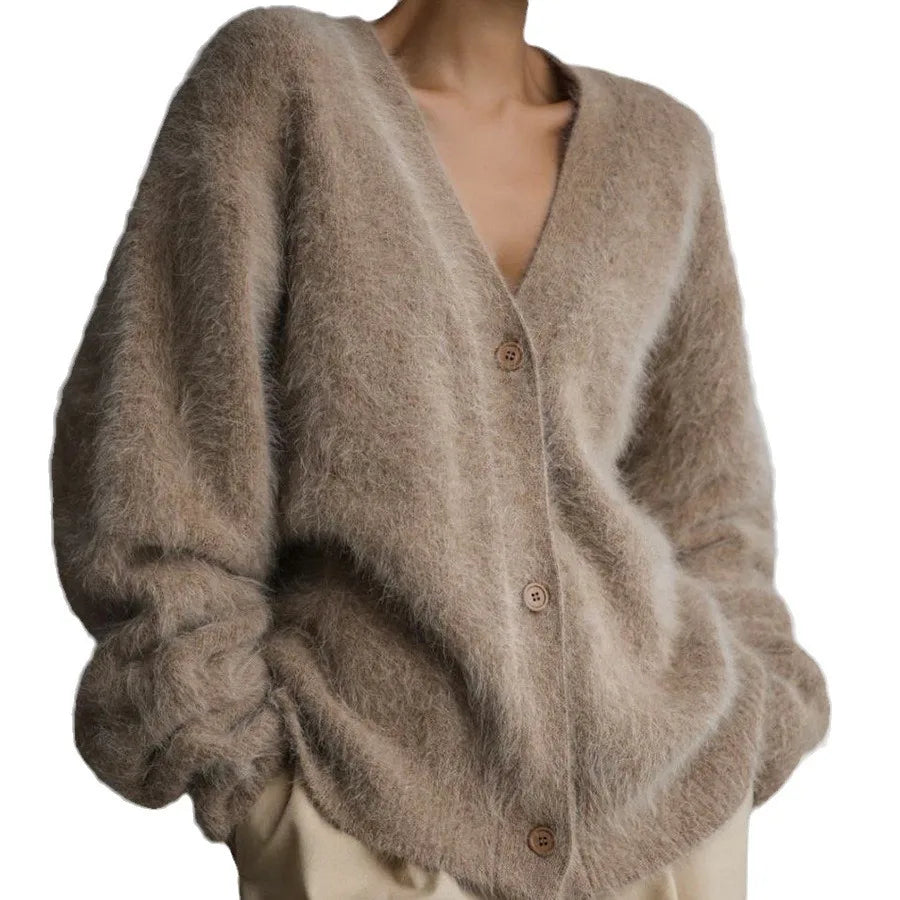 Mink Wool-Blend Cardigan Sweater