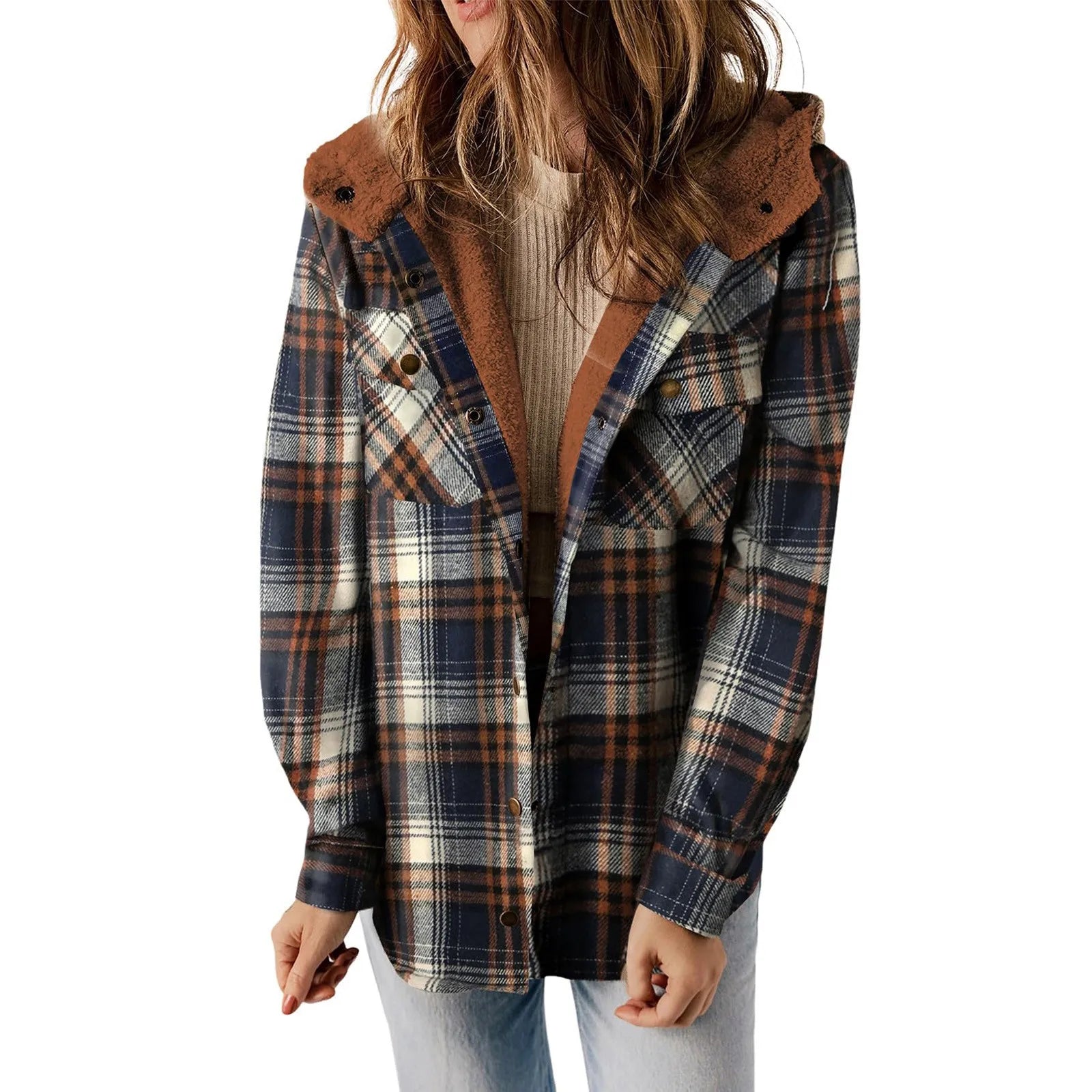 Lena Plaid Fleece Hooded Coat